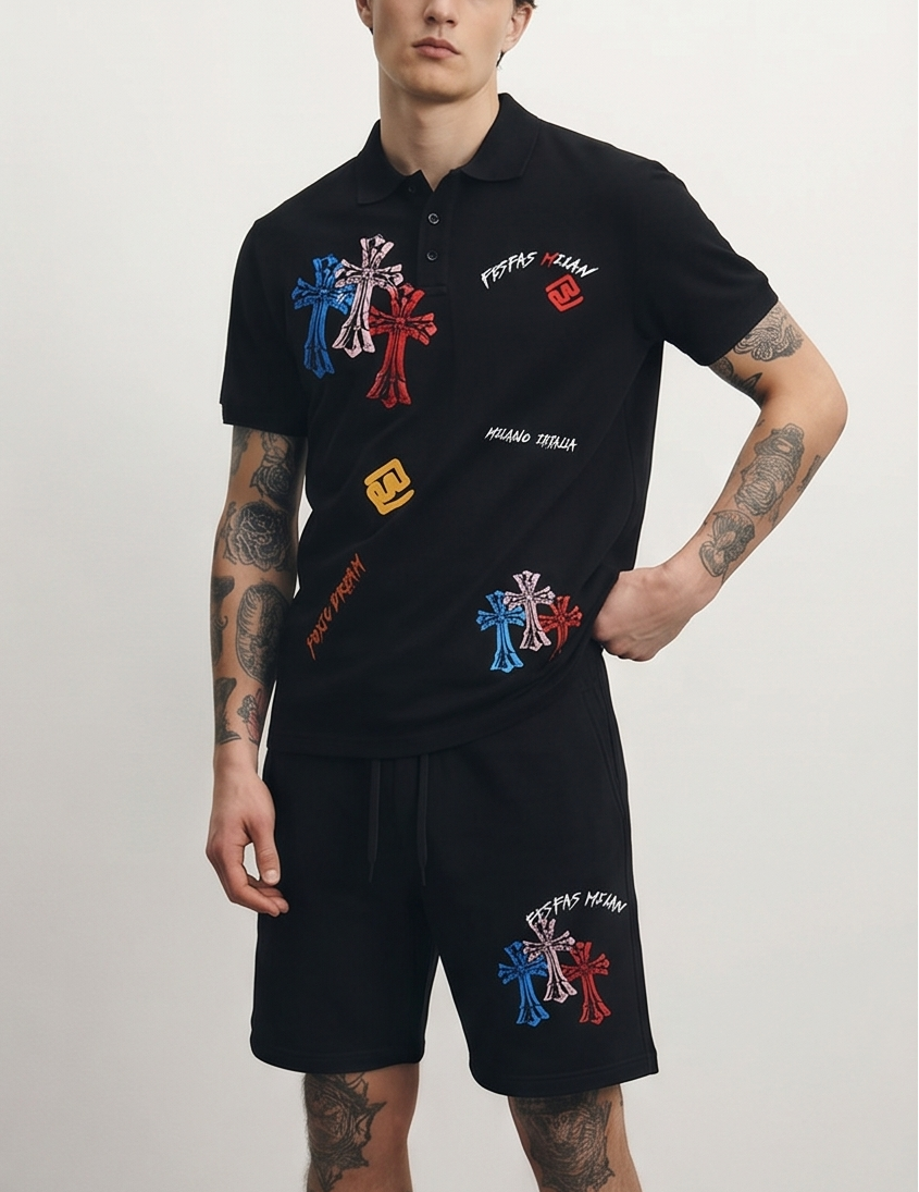FesFas graphic-print | Bộ Polo | Nam | Màu Đen