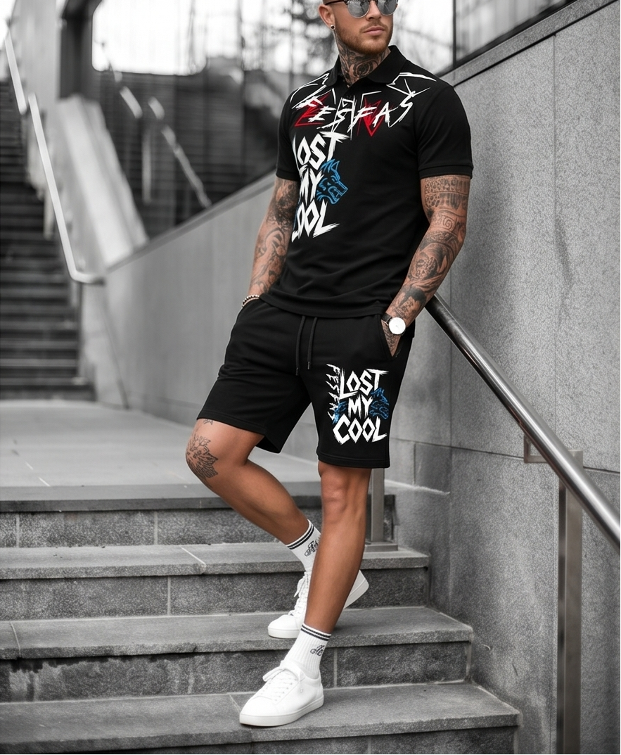 Bộ áo polo và quần short FesFas in hình họa tiết