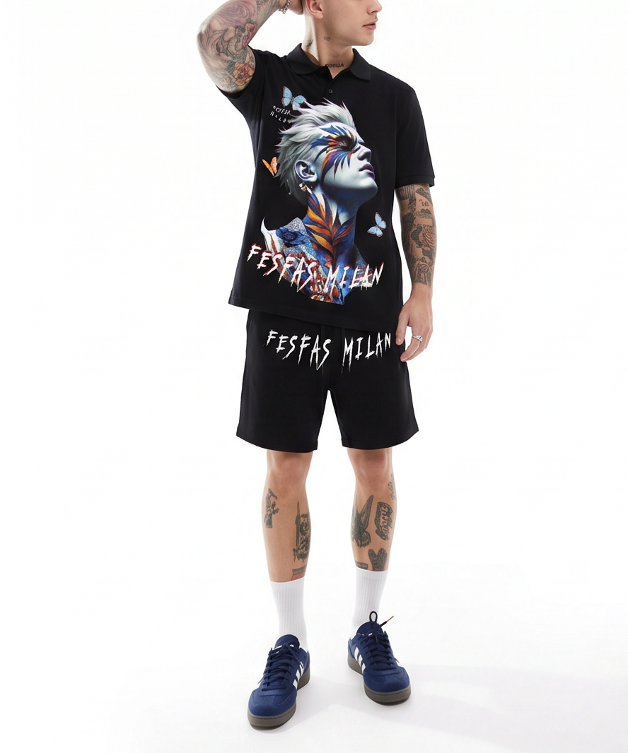 Bộ áo polo và quần short FesFas in hình bướm