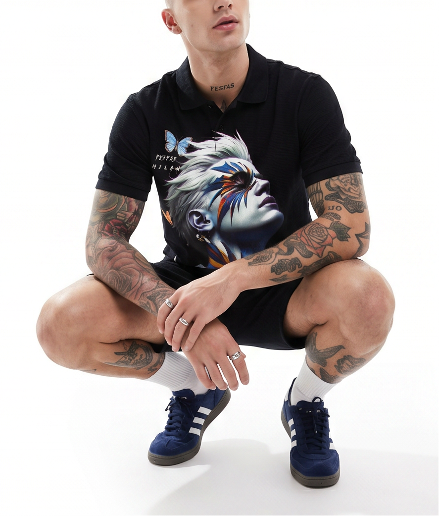 Bộ áo polo và quần short FesFas in hình bướm