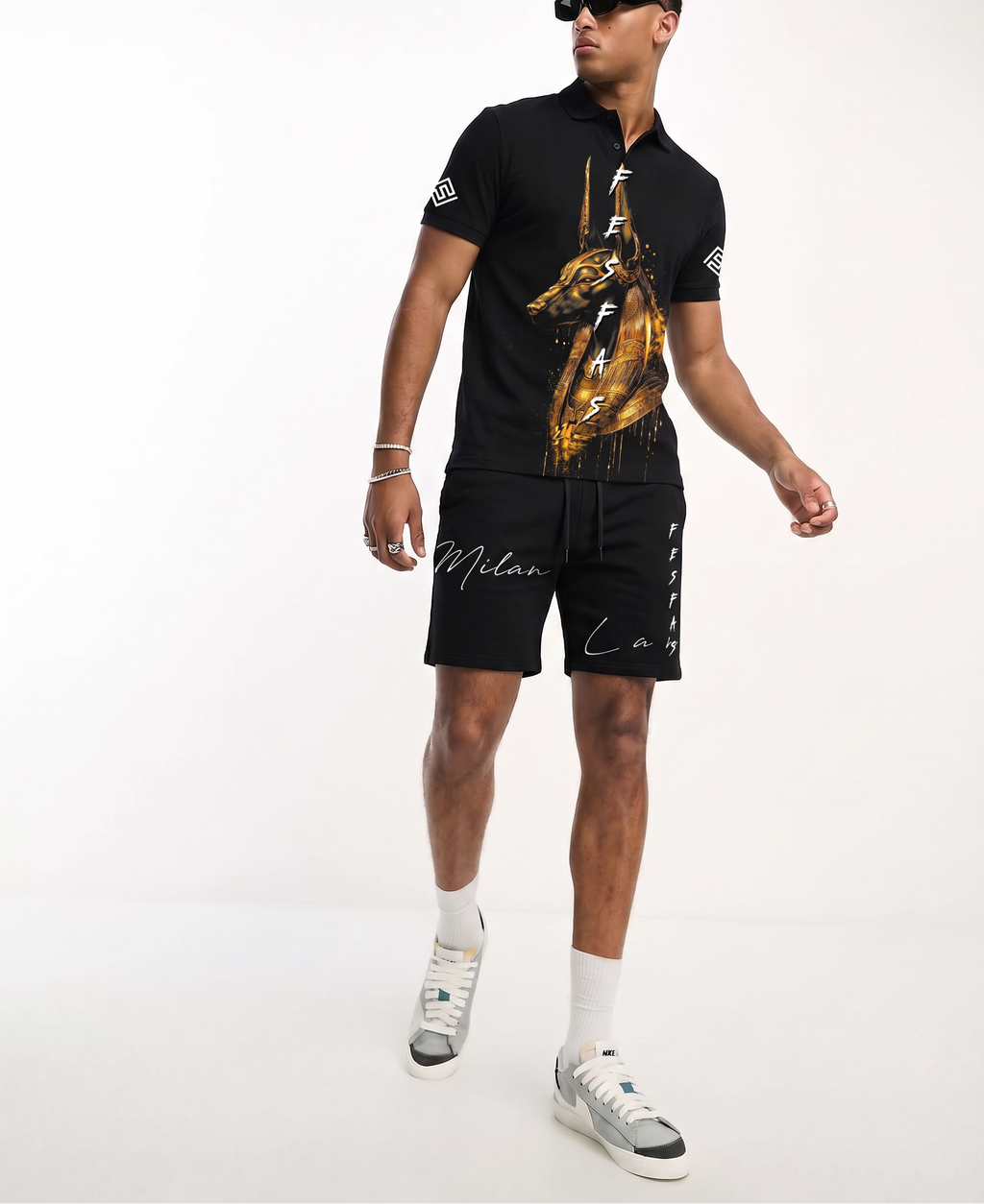 Bộ áo polo và quần short FesFas in hình anubis