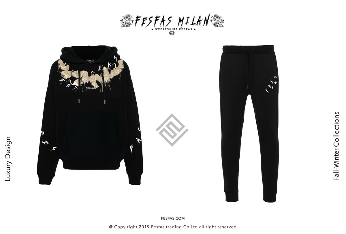 Bộ Đồ Hoodie FesFas Họa Tiết Hạc Bay