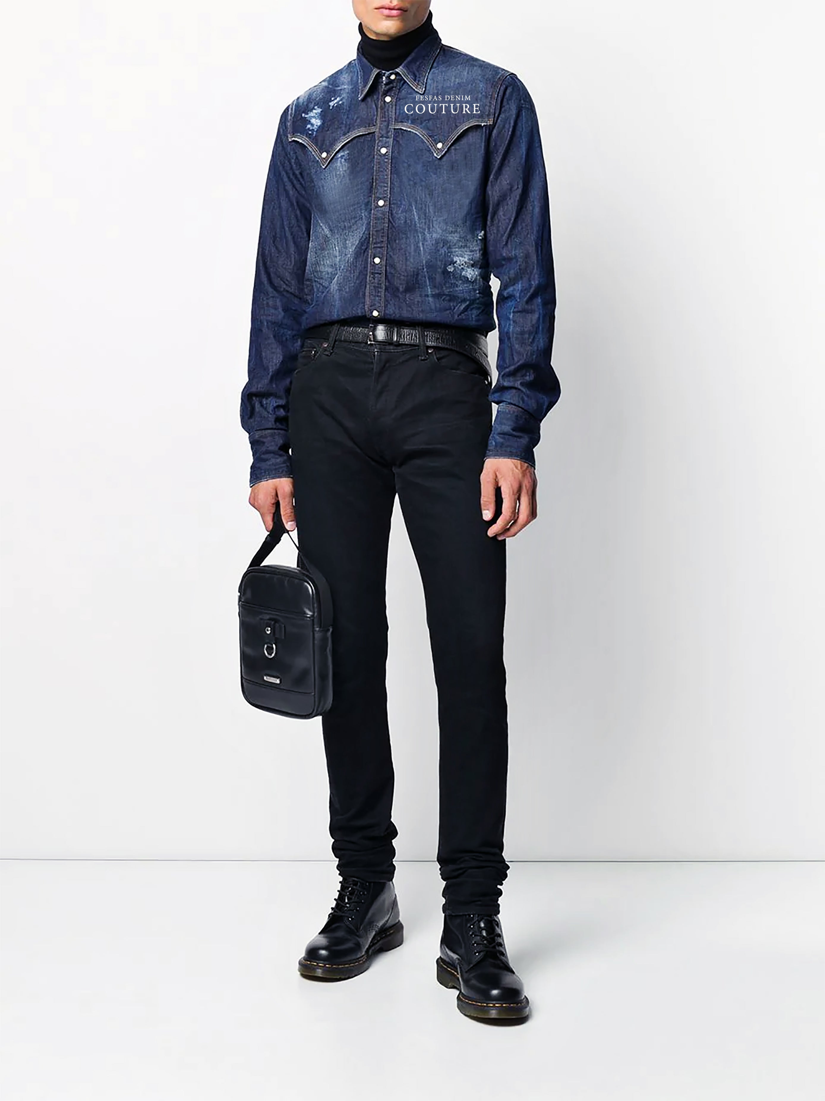 Trang phục denim hiệu ứng khói FesFas | Xanh navy | Nam