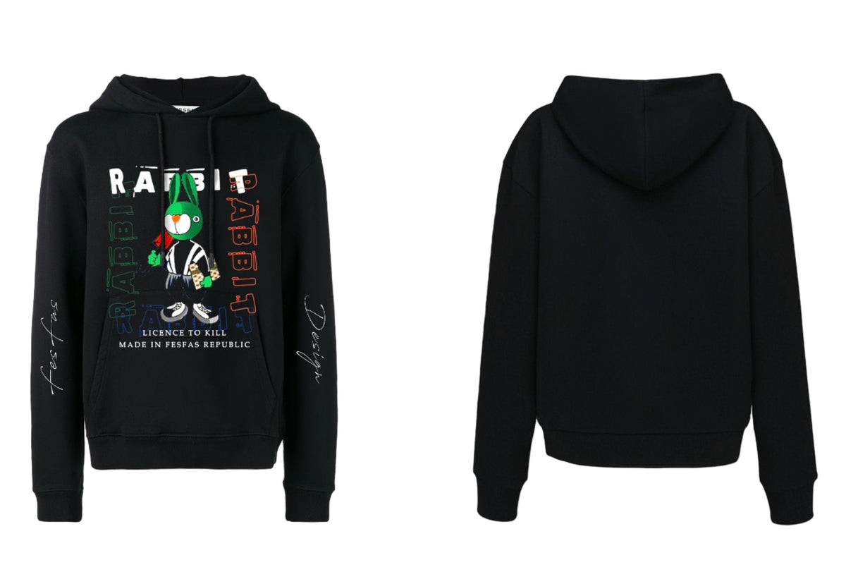 Áo hoodie FesFas in hình thỏ | Đen | Unisex