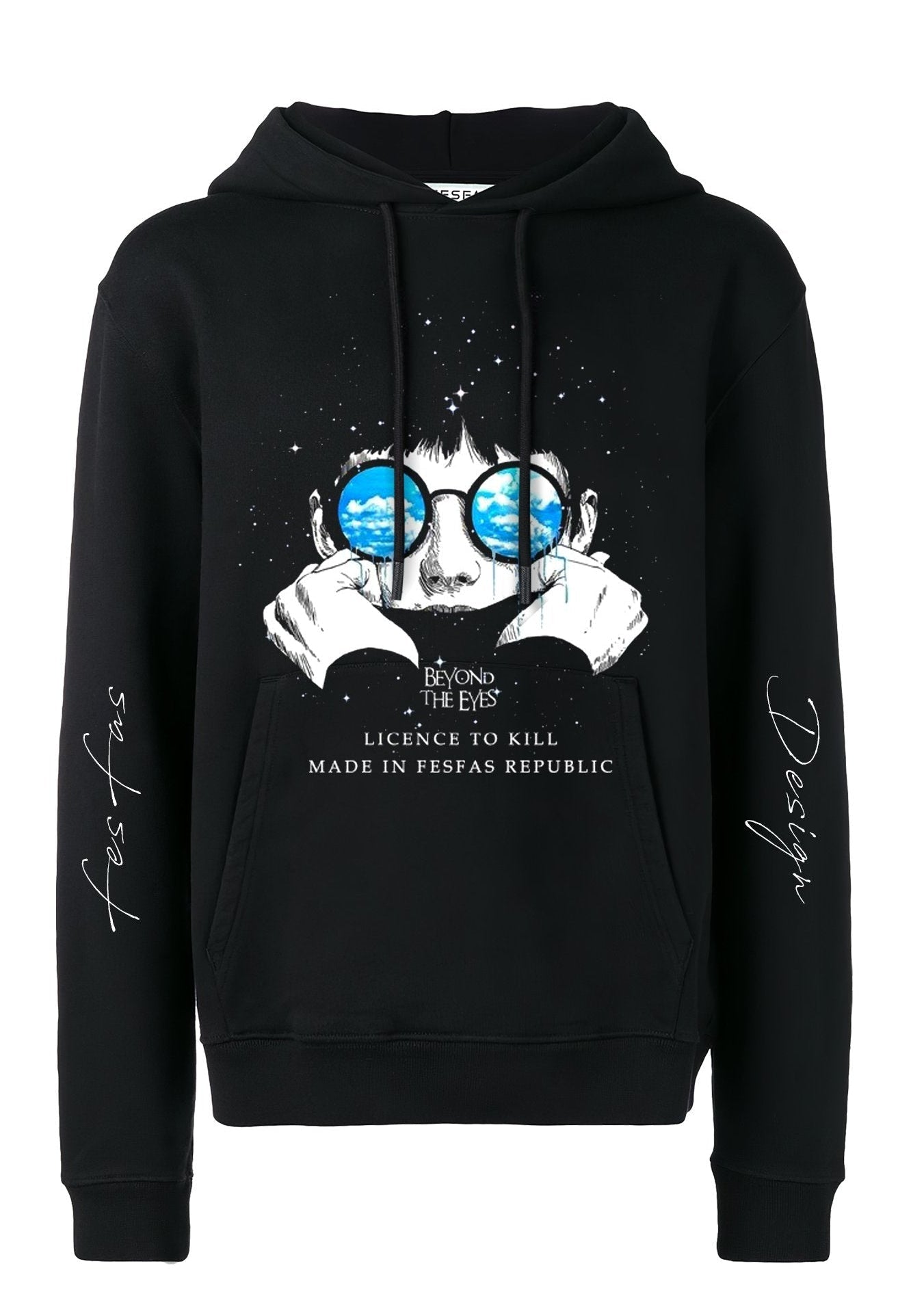 Áo hoodie FesFas in hình đôi mắt | Đen | Unisex