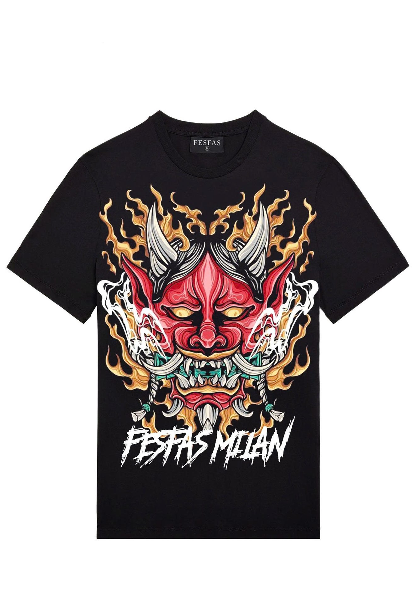 Áo thun FesFas in hình mặt nạ Oni