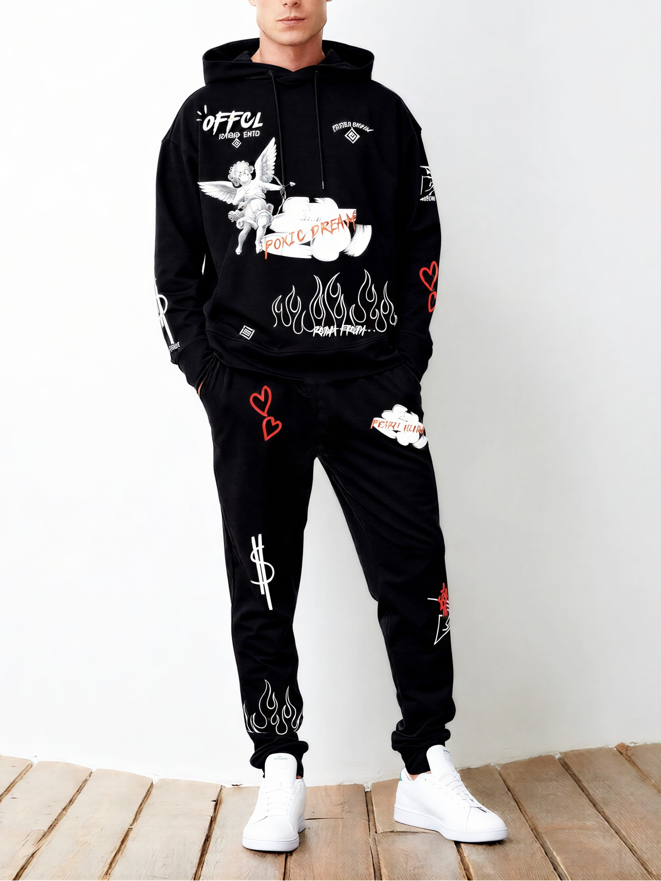 FesFas graphic-print Hoodie Set | Black | Men
