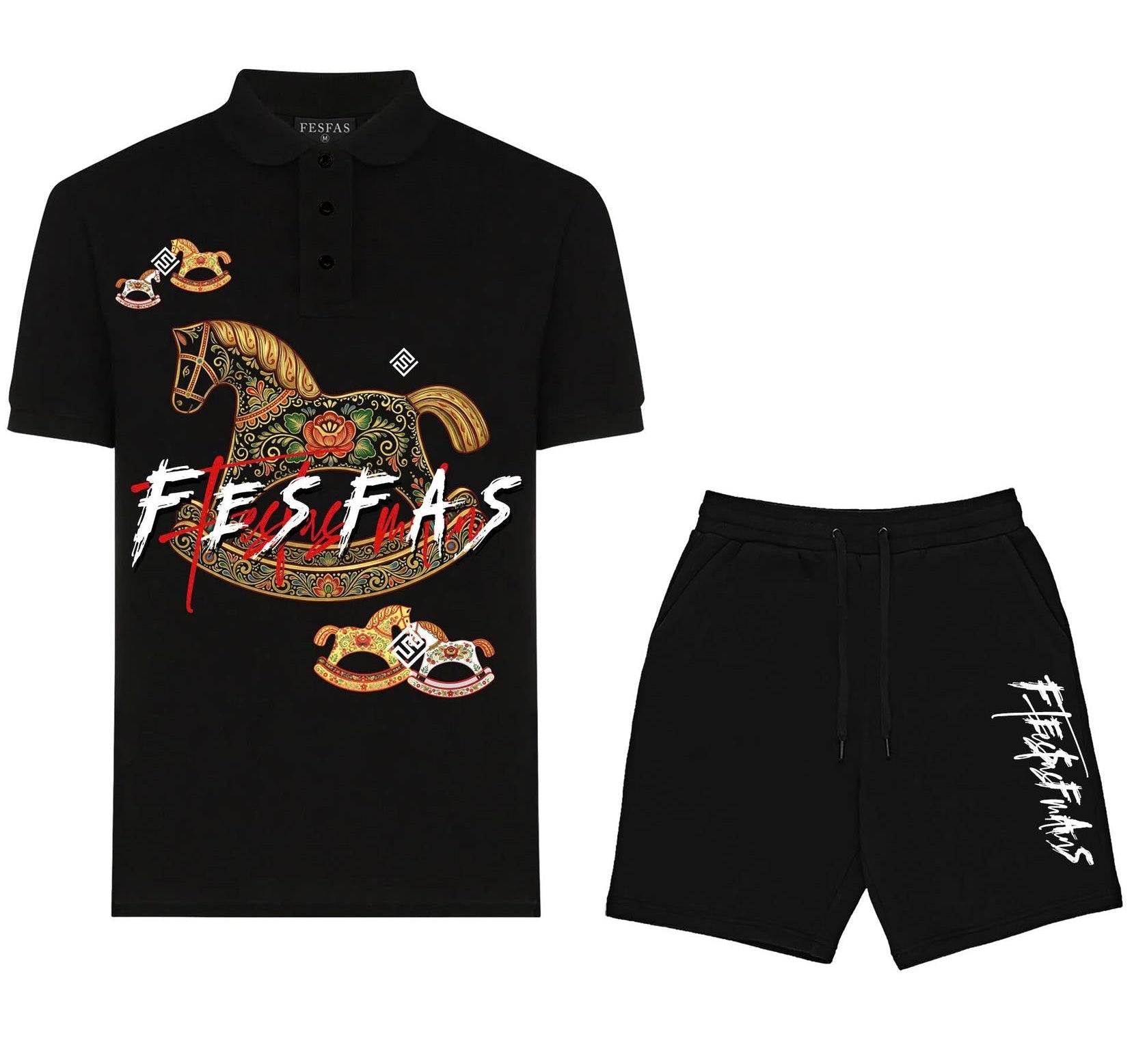 FesFas horse-print | Bộ Polo | Nam | Màu Đen