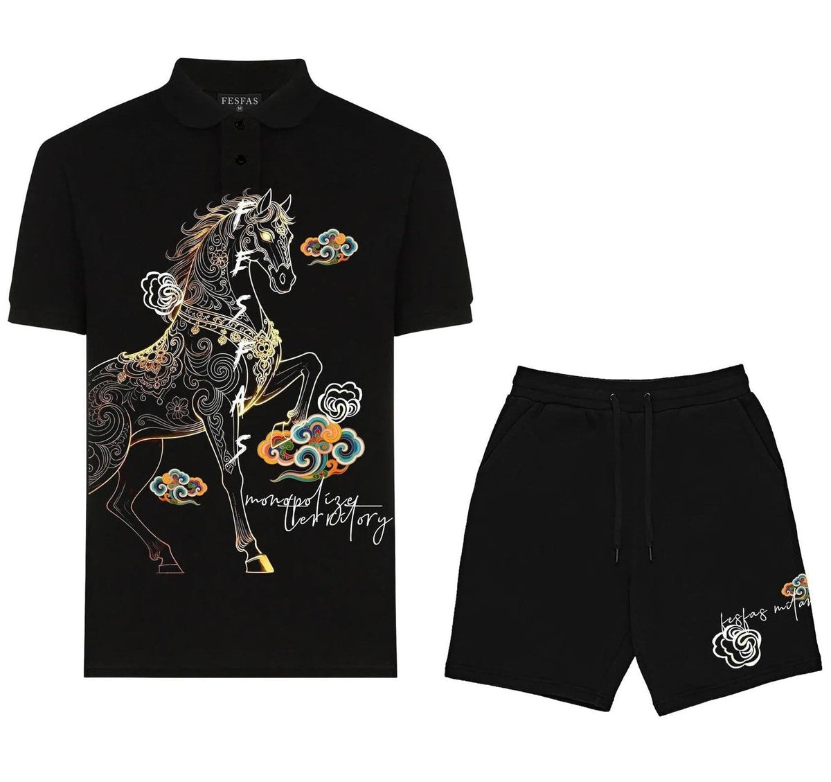 FesFas horse-print | Bộ Polo | Nam | Màu Đen