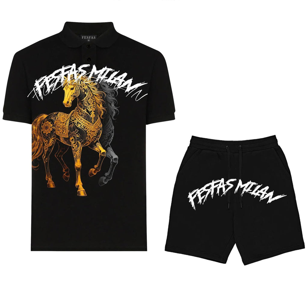 FesFas horse-print | Bộ Polo | Nam | Màu Đen