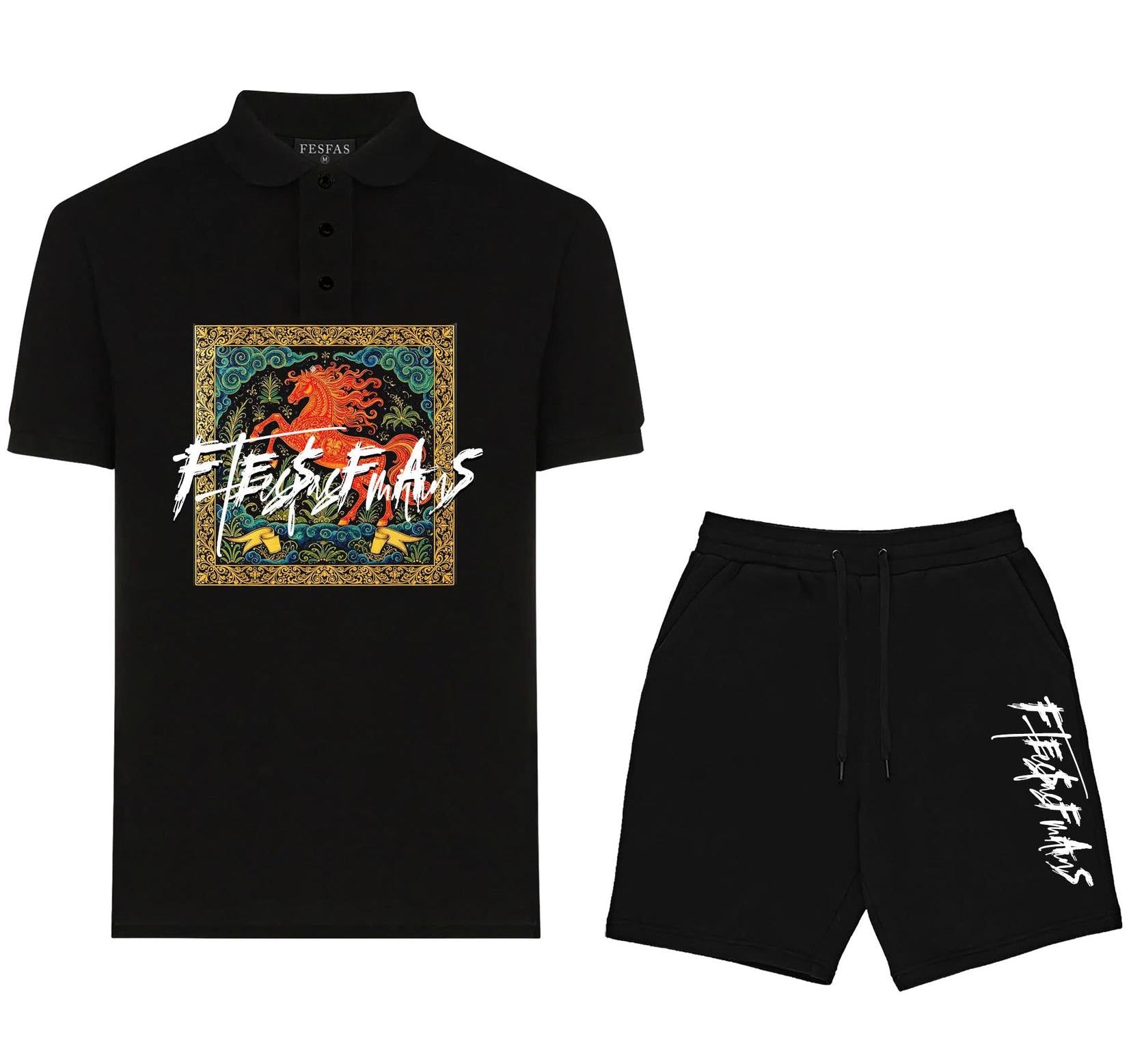 FesFas horse-print | Bộ Polo | Nam | Màu Đen
