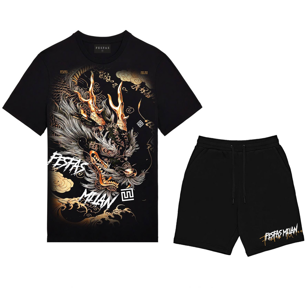 Bộ áo thun và quần short FesFas in hình rồng
