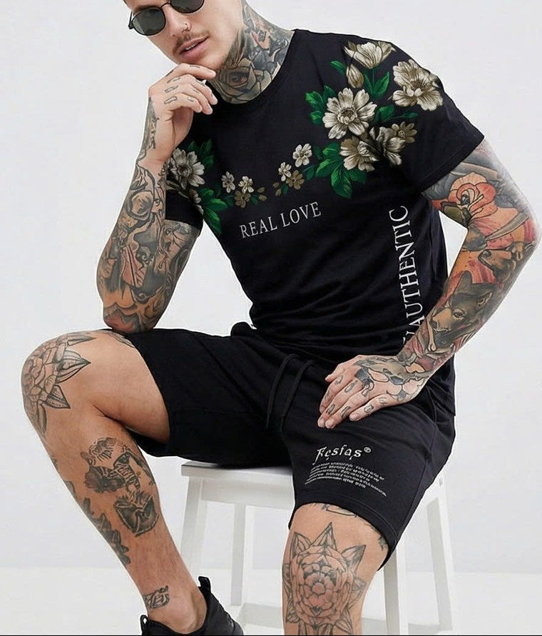 Bộ áo thun và quần short FesFas in hình hoa