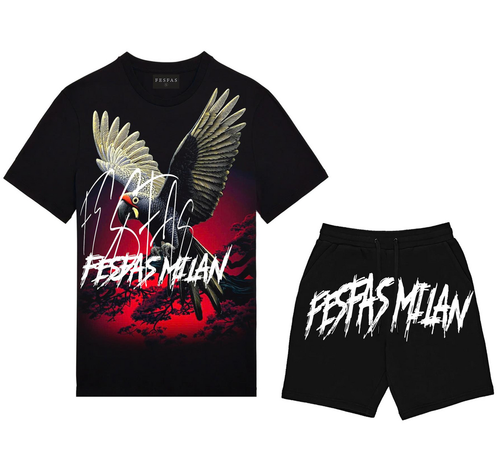 Bộ áo thun và quần short FesFas in hình vẹt