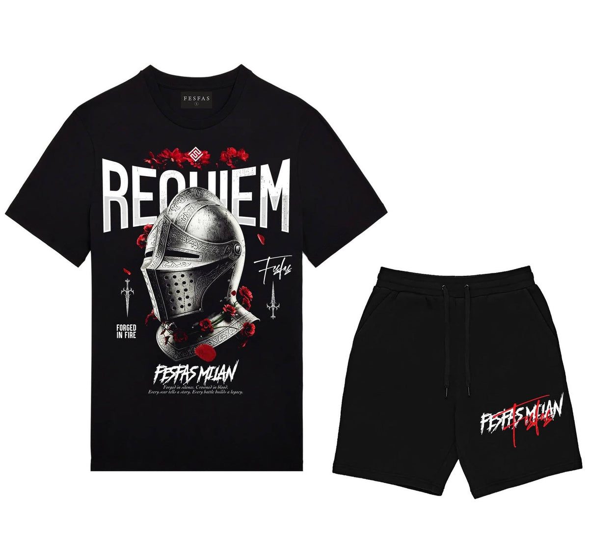 Bộ áo thun và quần short FesFas in hình mũ hiệp sĩ