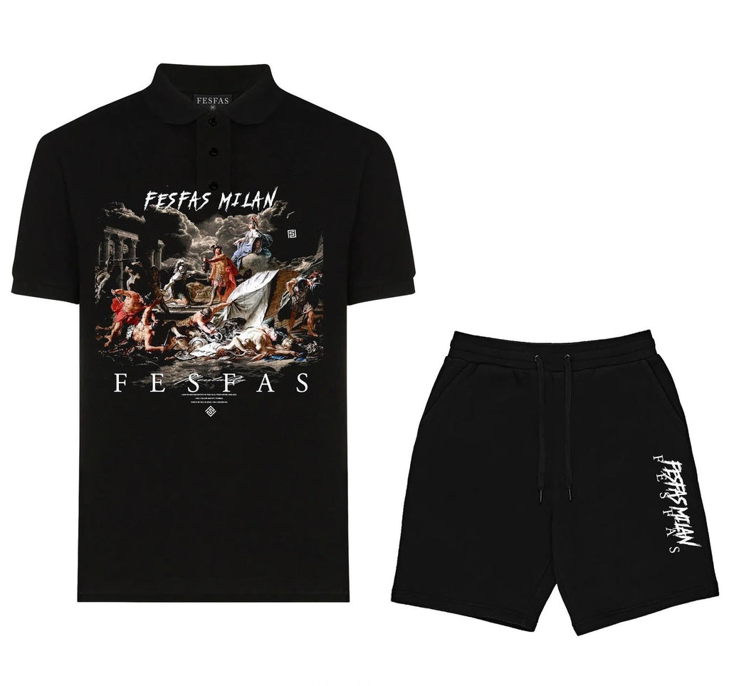 Bộ áo polo và quần short FesFas in hình họa tiết