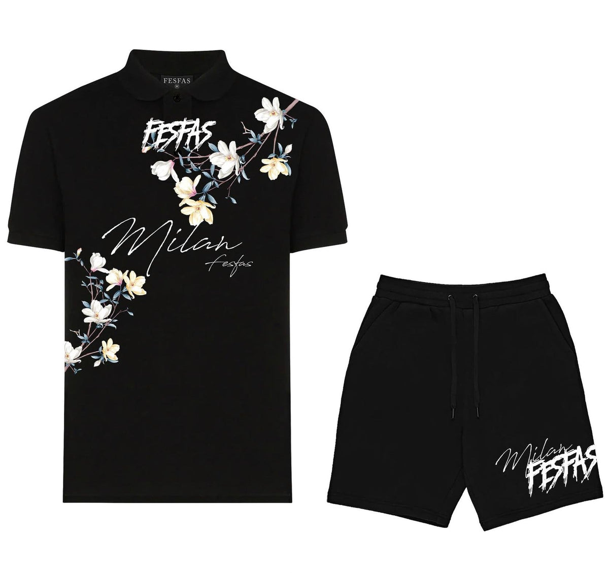 FesFas flowers-print | Bộ Polo | Nam | Màu Đen