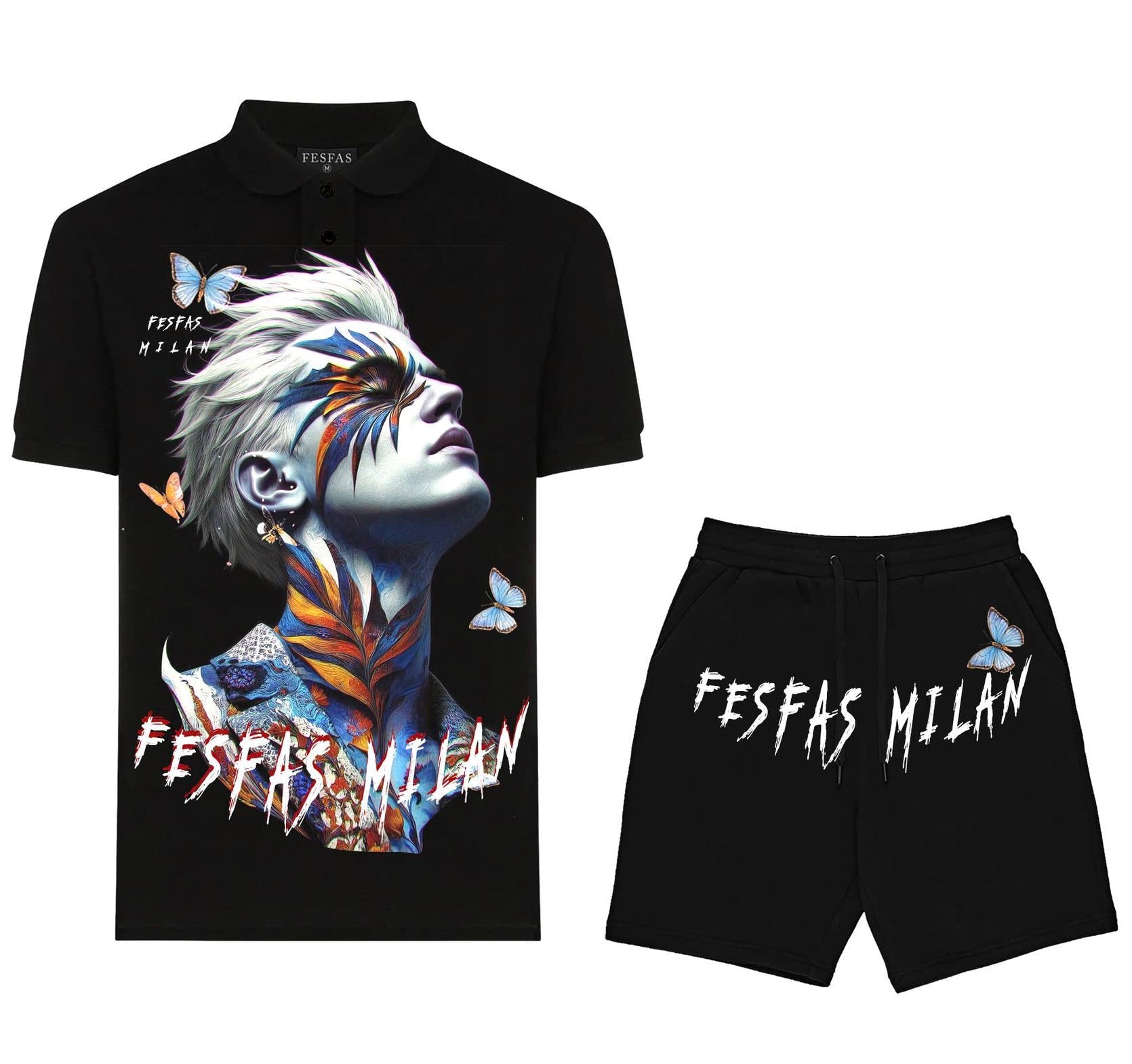 Bộ áo polo và quần short FesFas in hình bướm