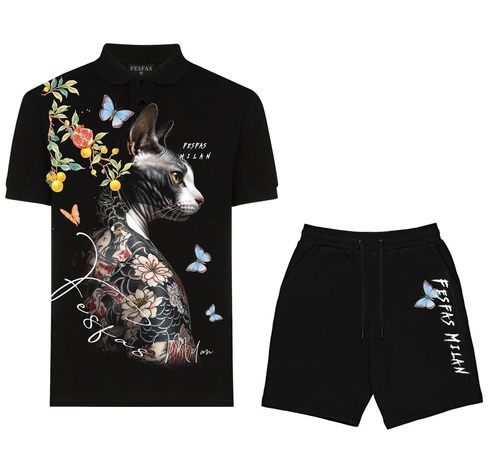 Bộ áo polo và quần short FesFas in hình sphynx
