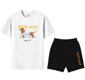 Bộ áo thun và quần short FesFas in hình chó Dachshund | Đen & Trắng
