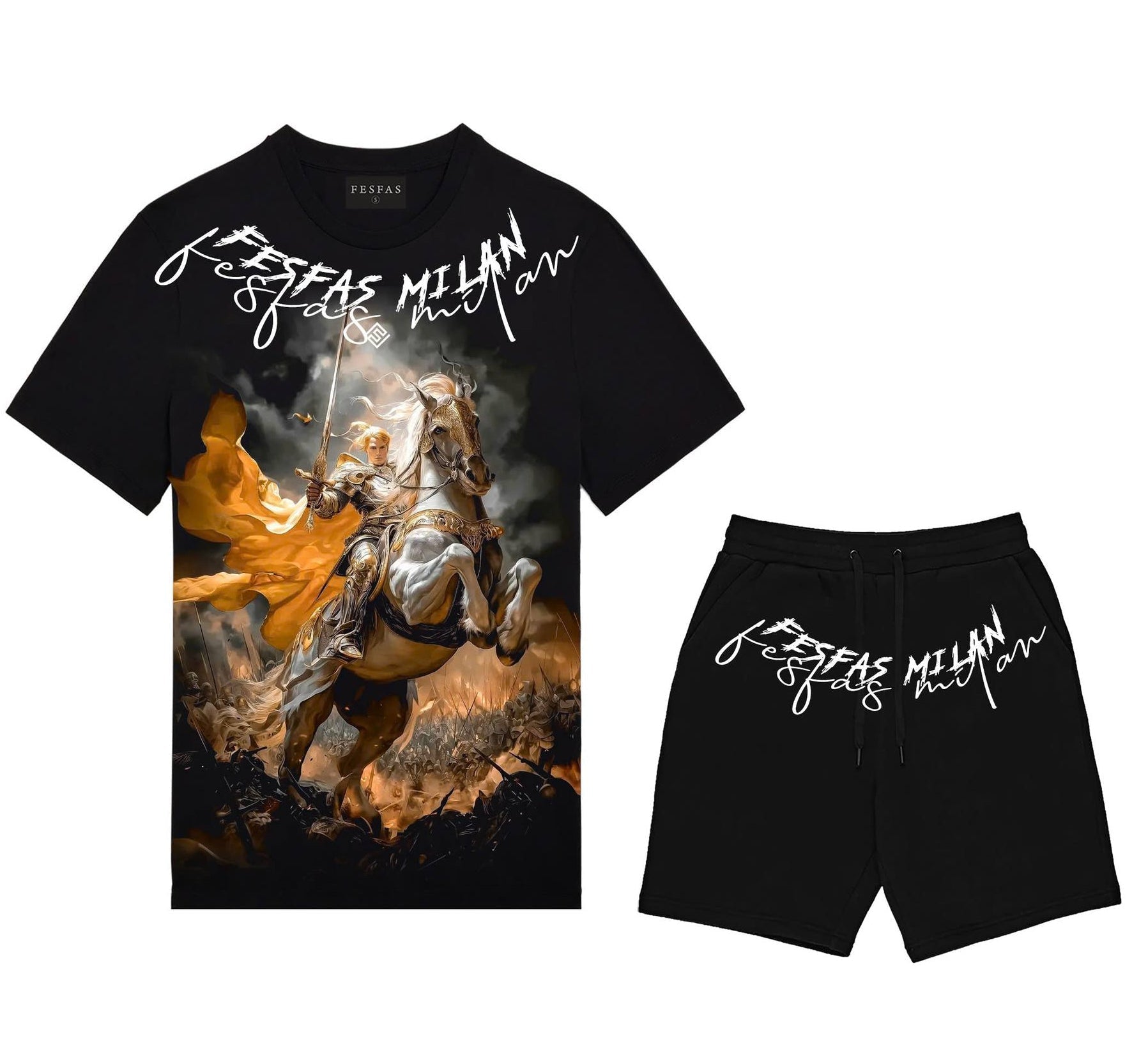 FesFas golden knight-print | Bộ T-Shirt | Nam | Màu Đen