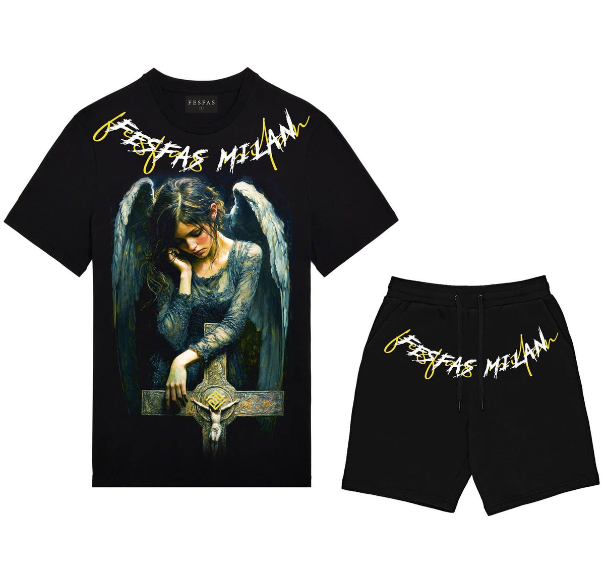 FesFas angel inside-print | Bộ T-Shirt | Nam | Màu Đen