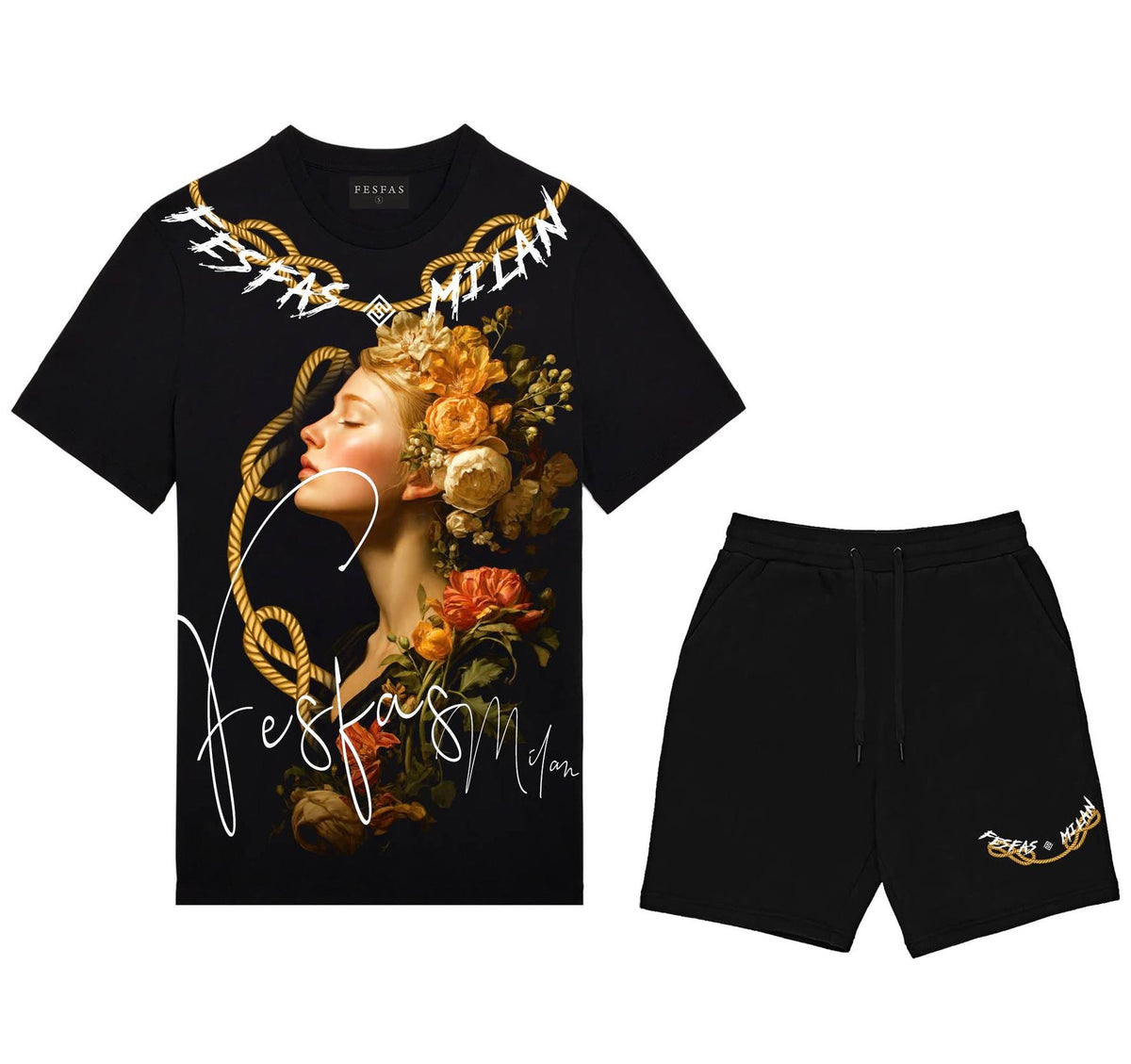 FesFas blooming flowers-print | Bộ T-Shirt | Nam | Màu Đen