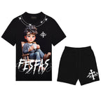 Bộ áo thun và quần short FesFas in hình chàng trai thư thái