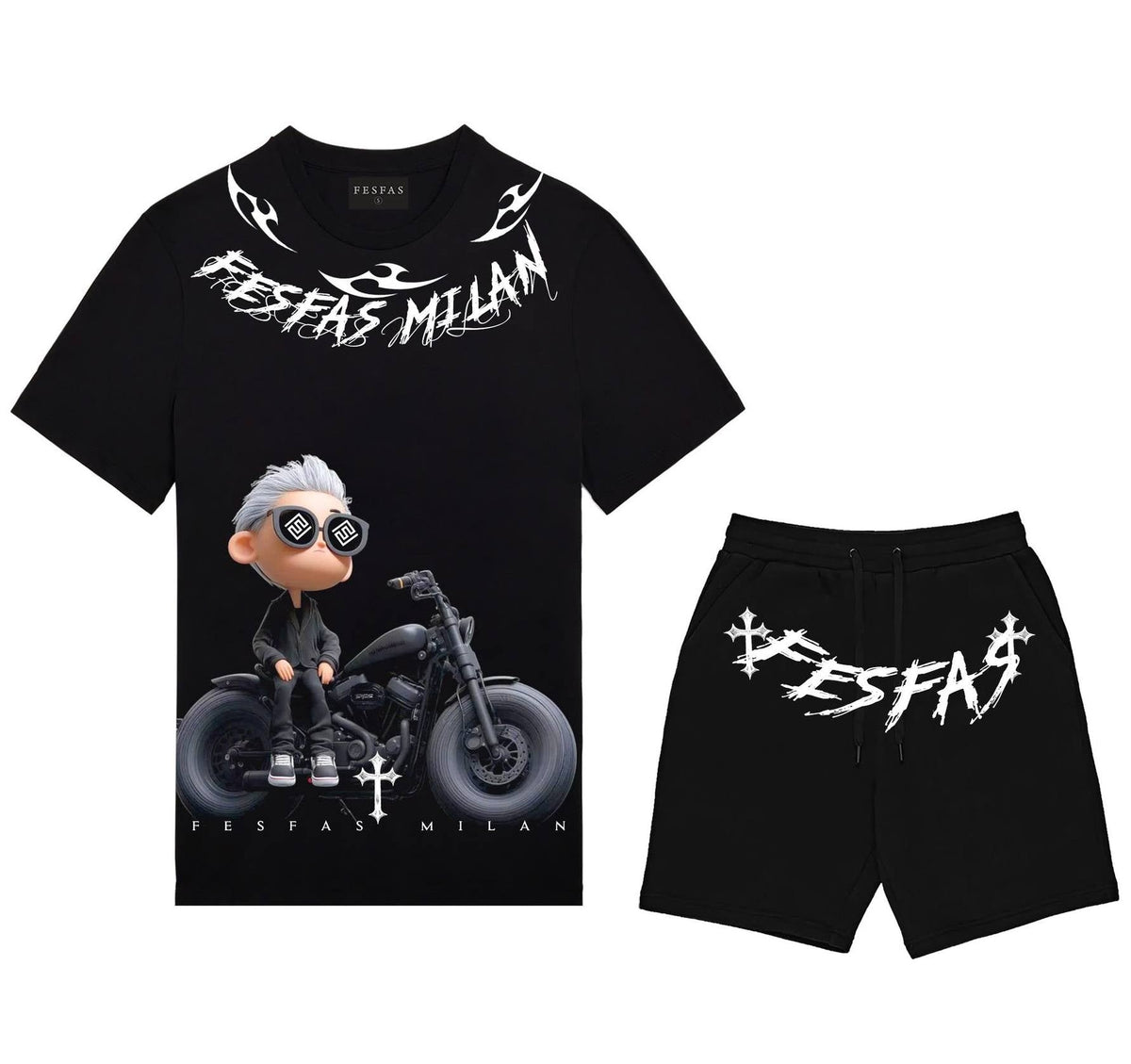 Bộ áo thun và quần short FesFas in hình chàng trai cá tính