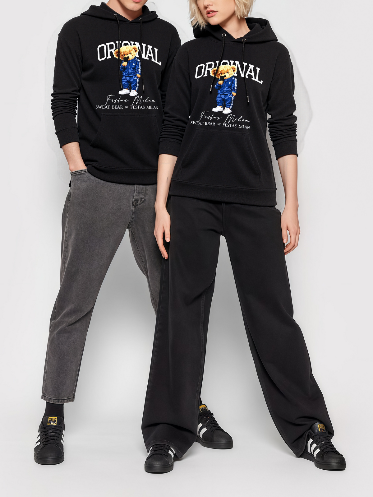 Bộ hoodie FesFas in hình gấu