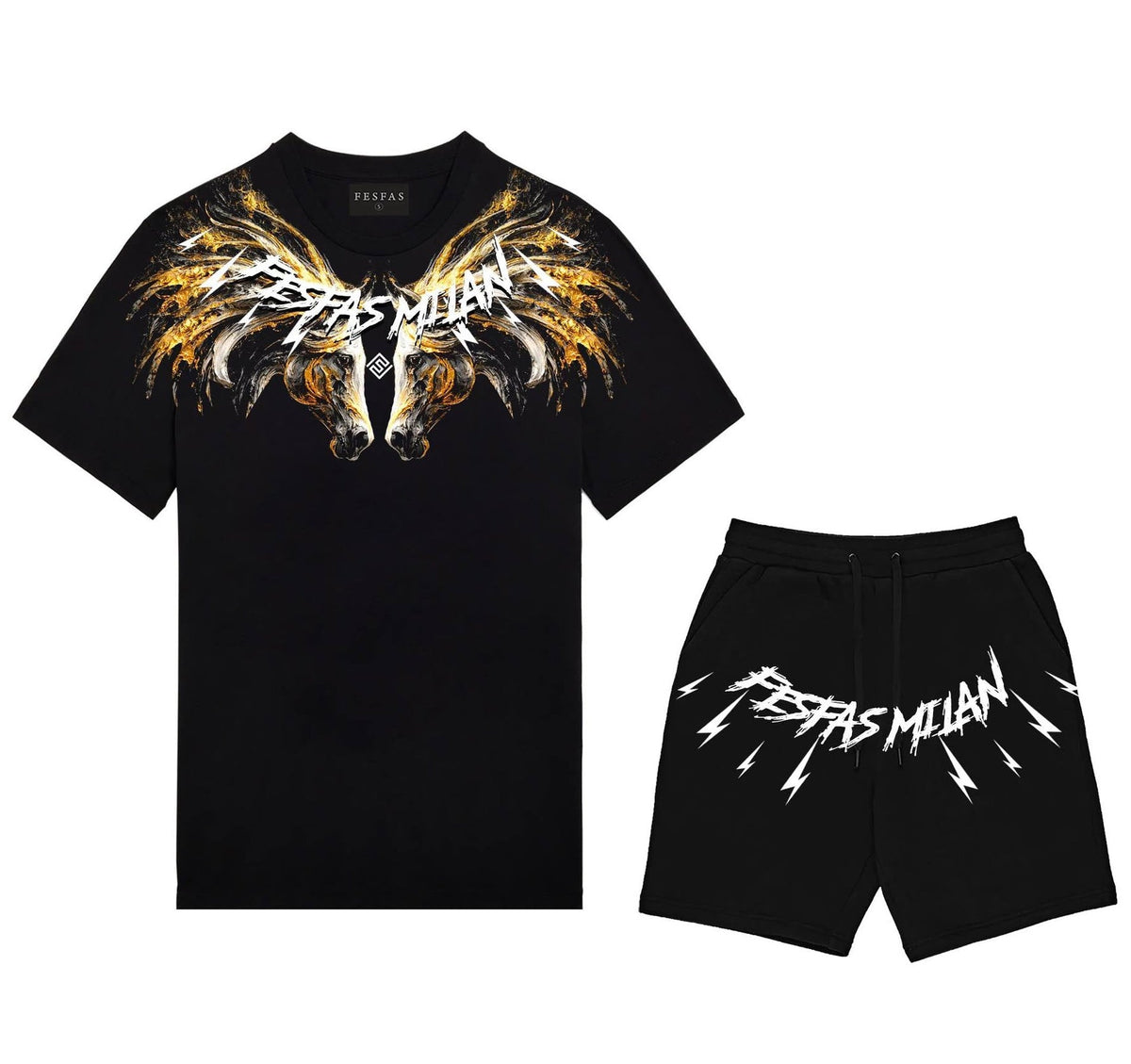 Bộ áo thun và quần short FesFas in hình ngựa vàng