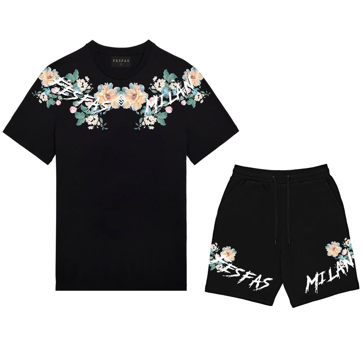 Bộ áo thun và quần short FesFas in hình hoa