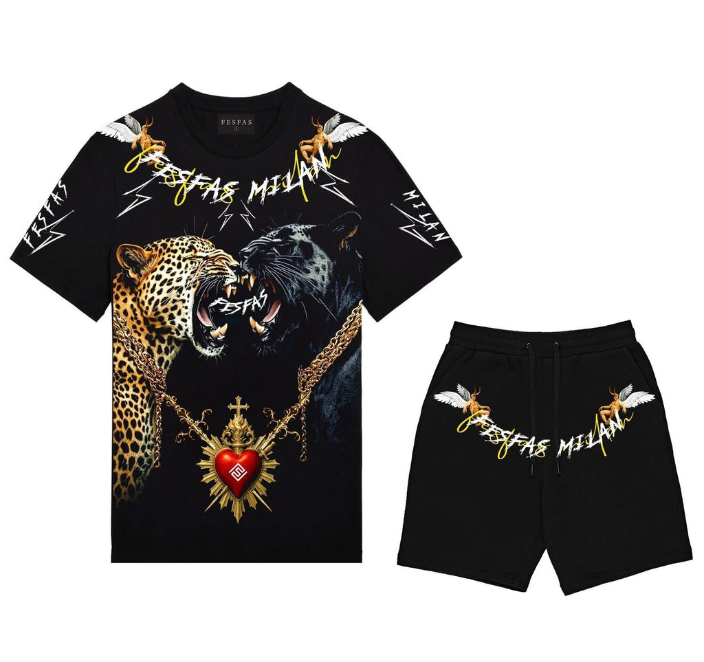 Bộ áo thun và quần short FesFas in hình báo đốm