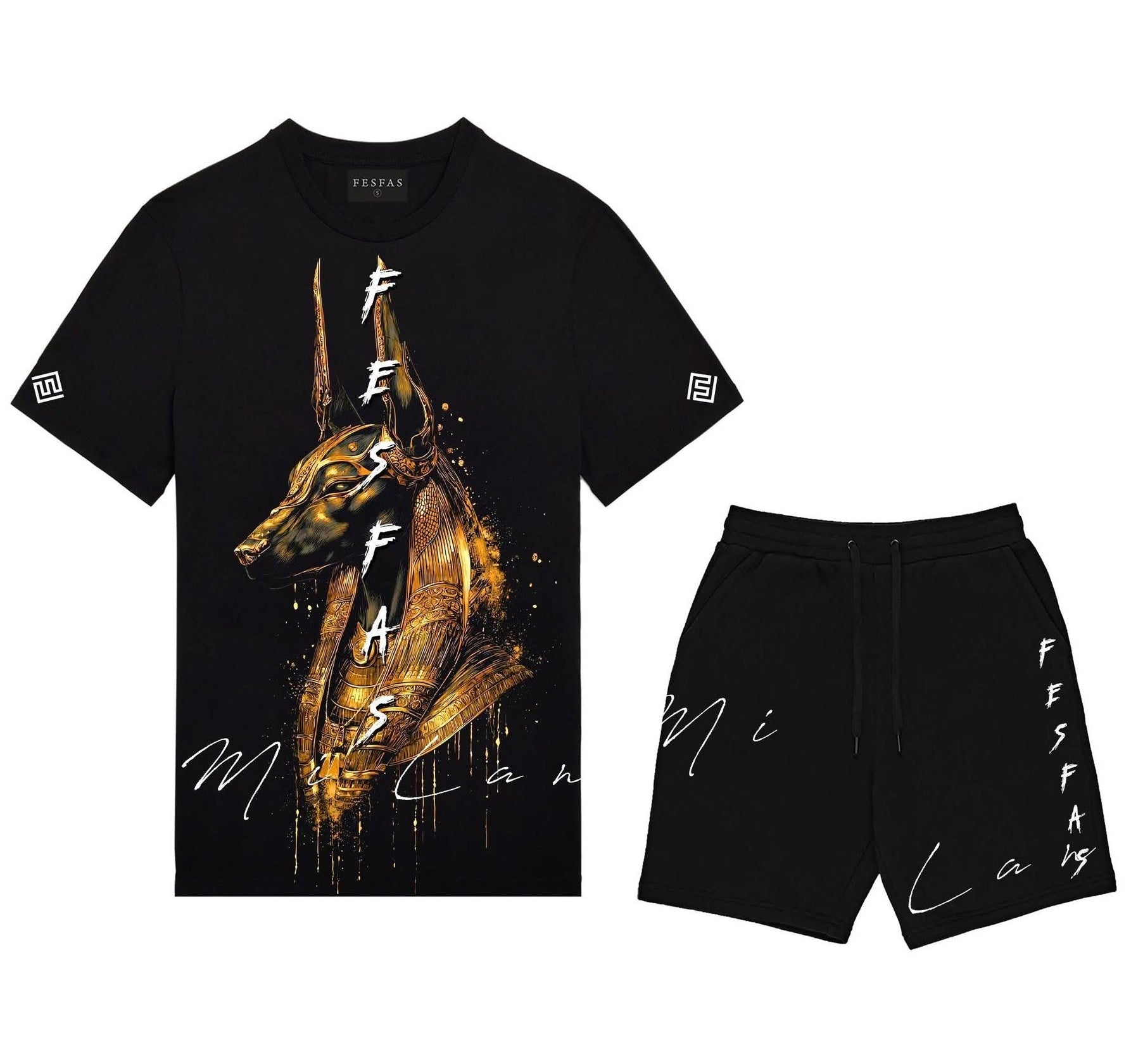 Bộ áo thun và quần short FesFas in hình anubis