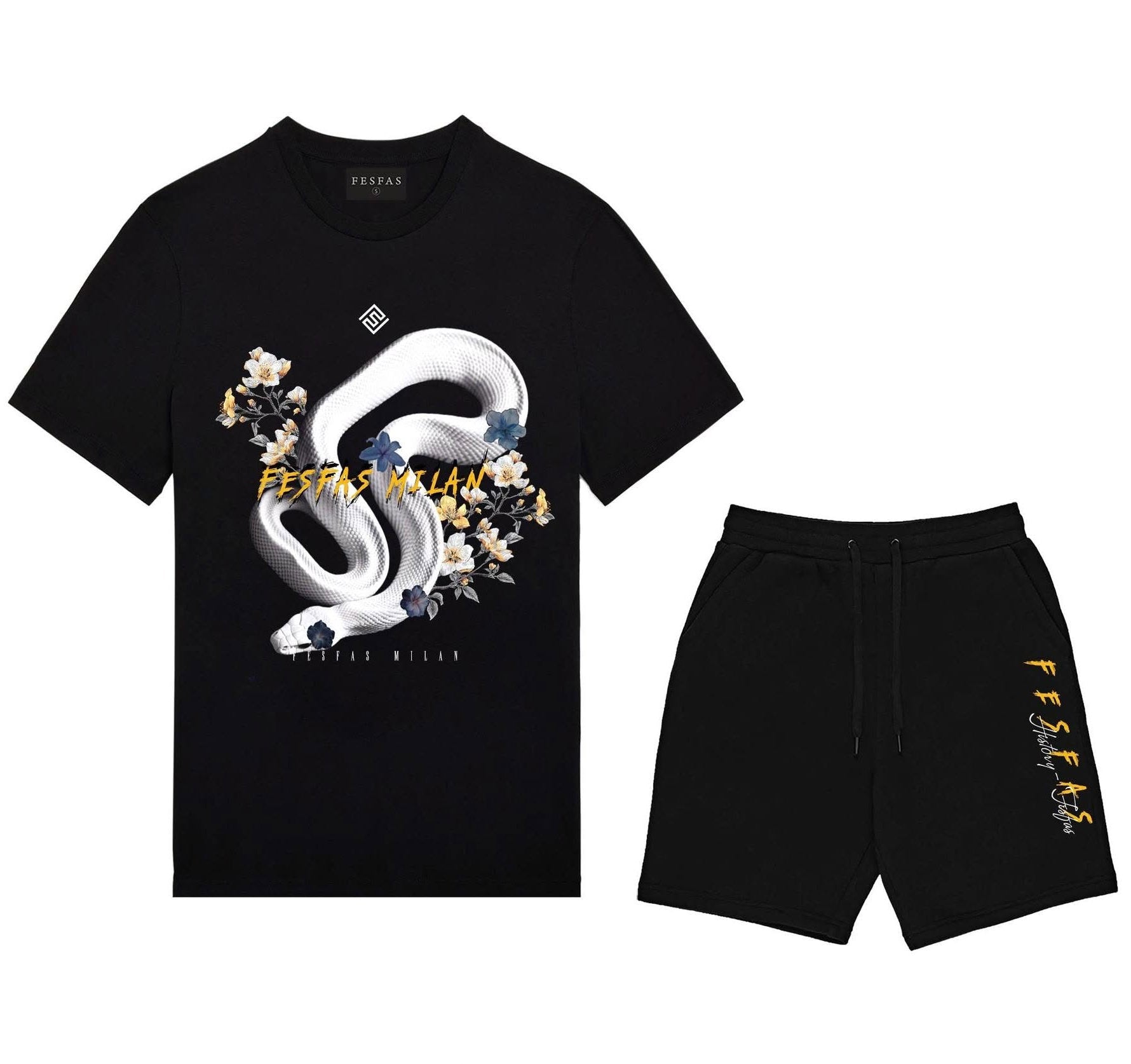 Bộ áo thun và quần short FesFas in hình rắn trắng