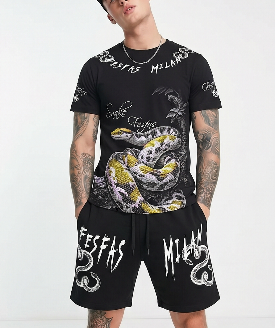 Bộ áo thun và quần short FesFas in hình trăn anaconda