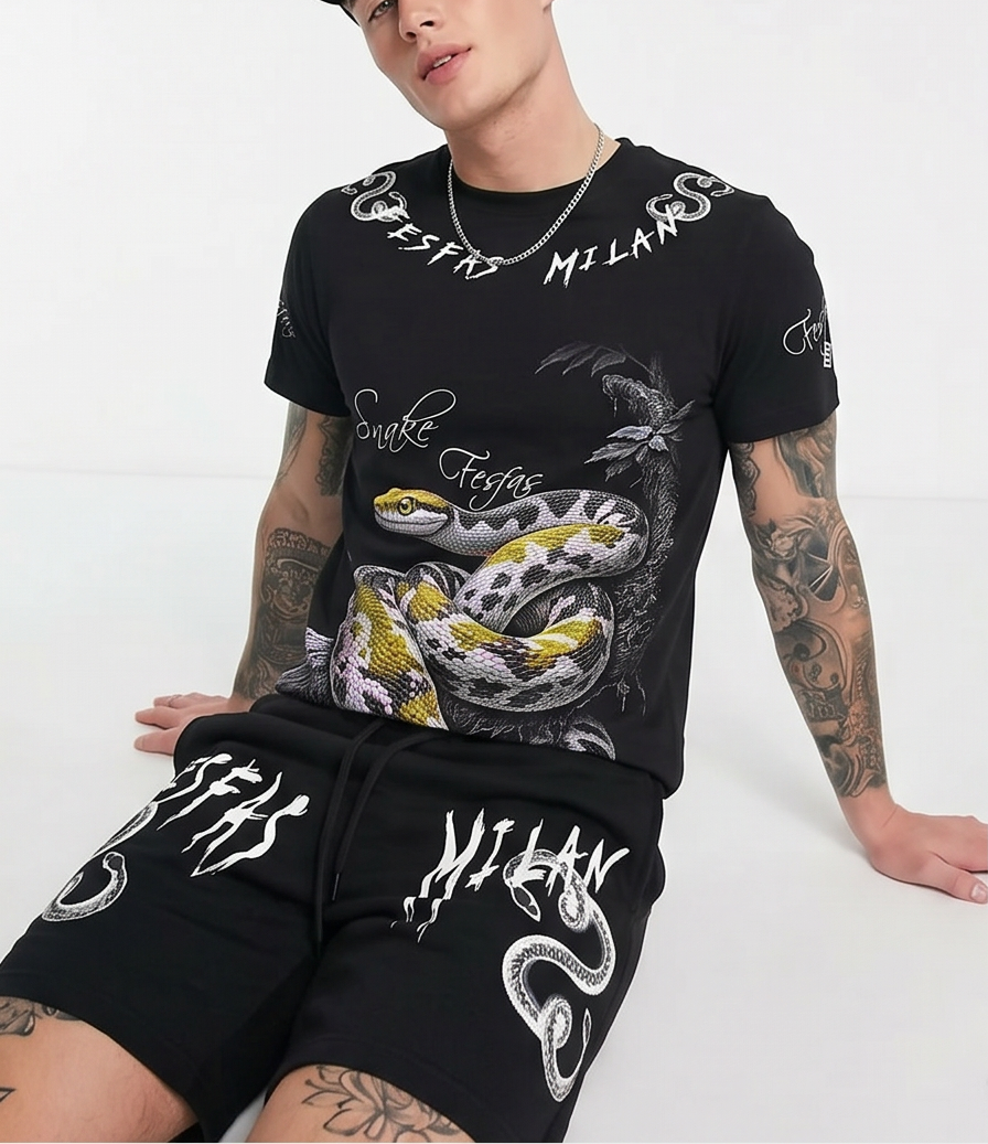 Bộ áo thun và quần short FesFas in hình trăn anaconda