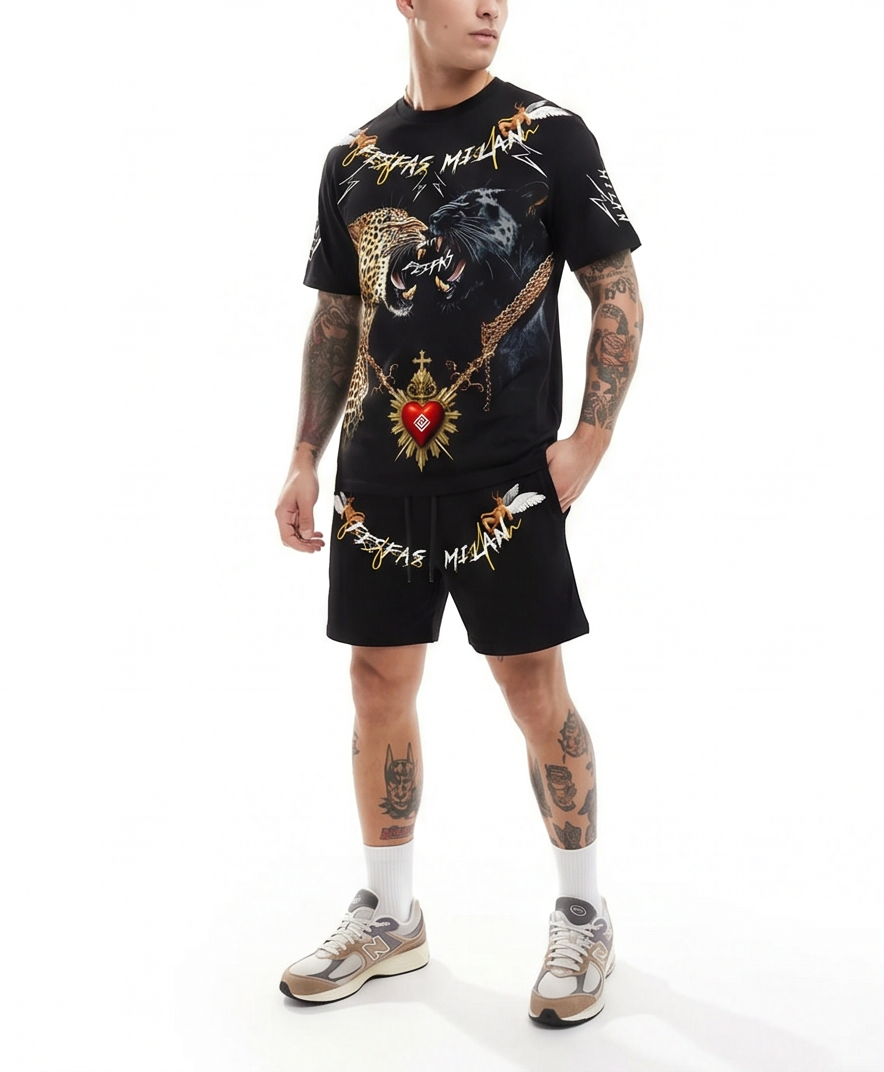 Bộ áo thun và quần short FesFas in hình báo đốm