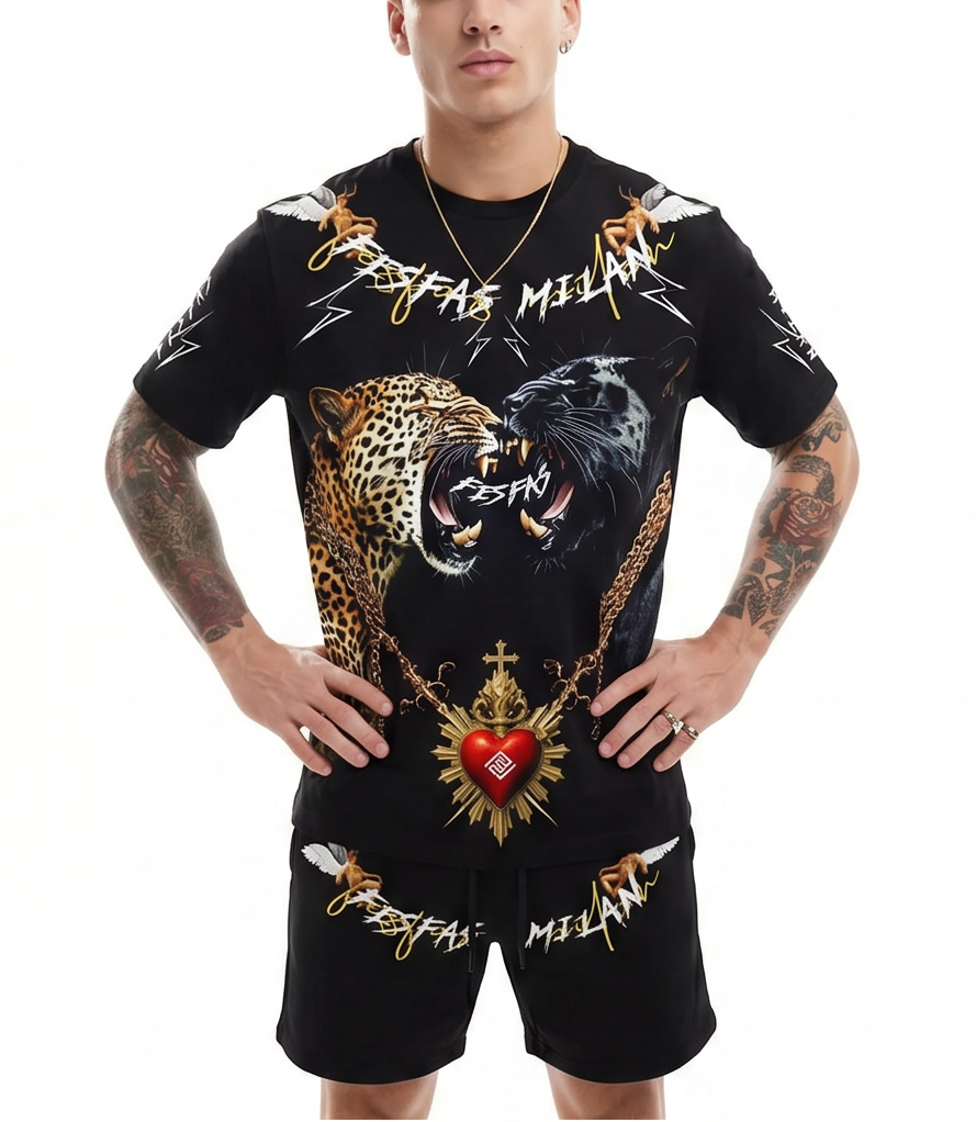 Bộ áo thun và quần short FesFas in hình báo đốm