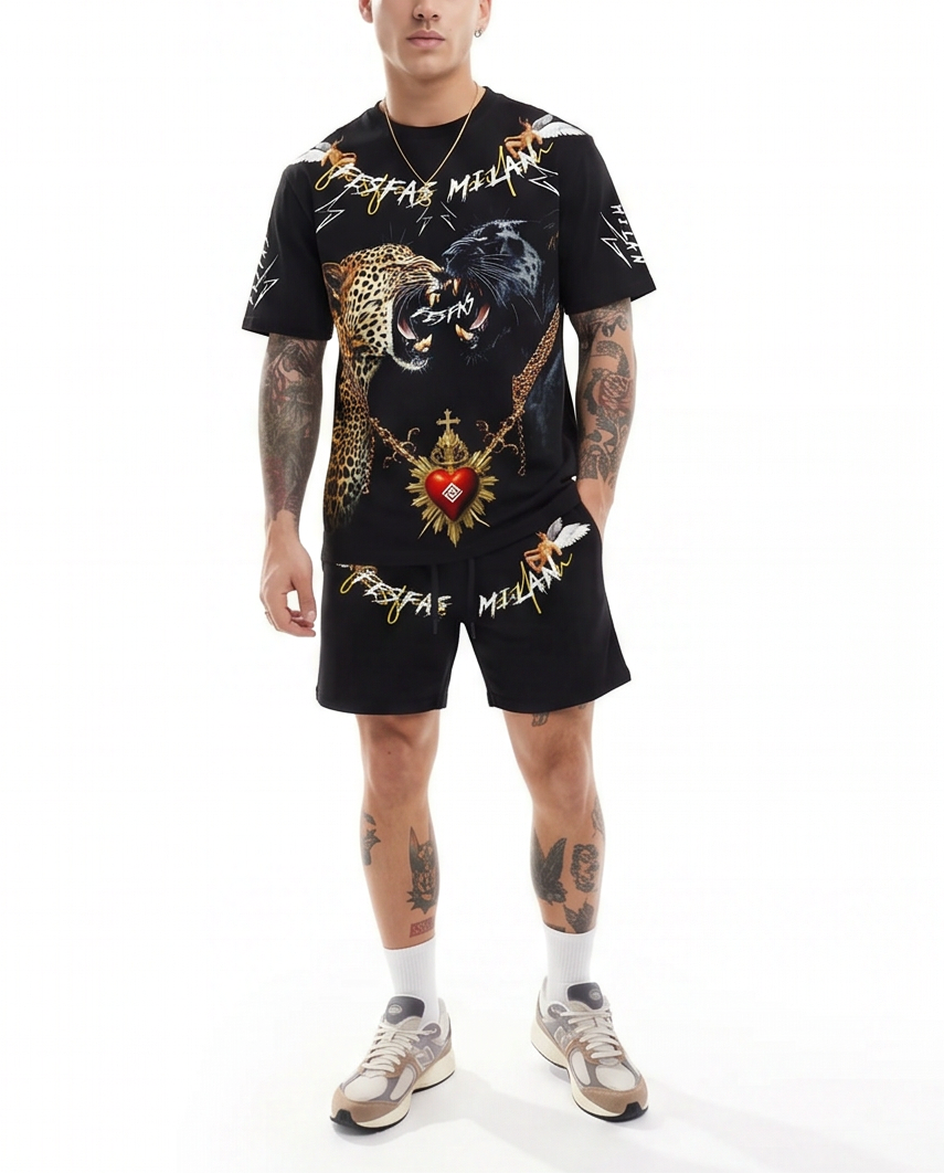 Bộ áo thun và quần short FesFas in hình báo đốm