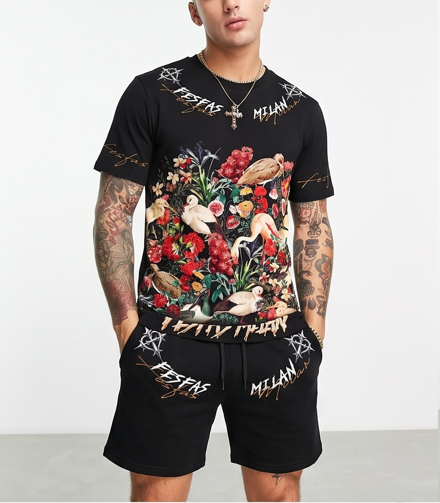 Bộ áo thun và quần short FesFas in hình thiên nhiên