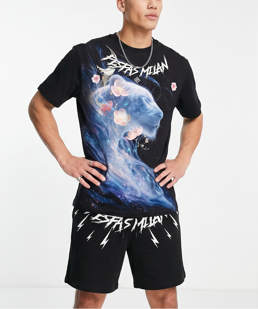 Bộ áo thun và quần short FesFas in hình sư tử cái thiên hà