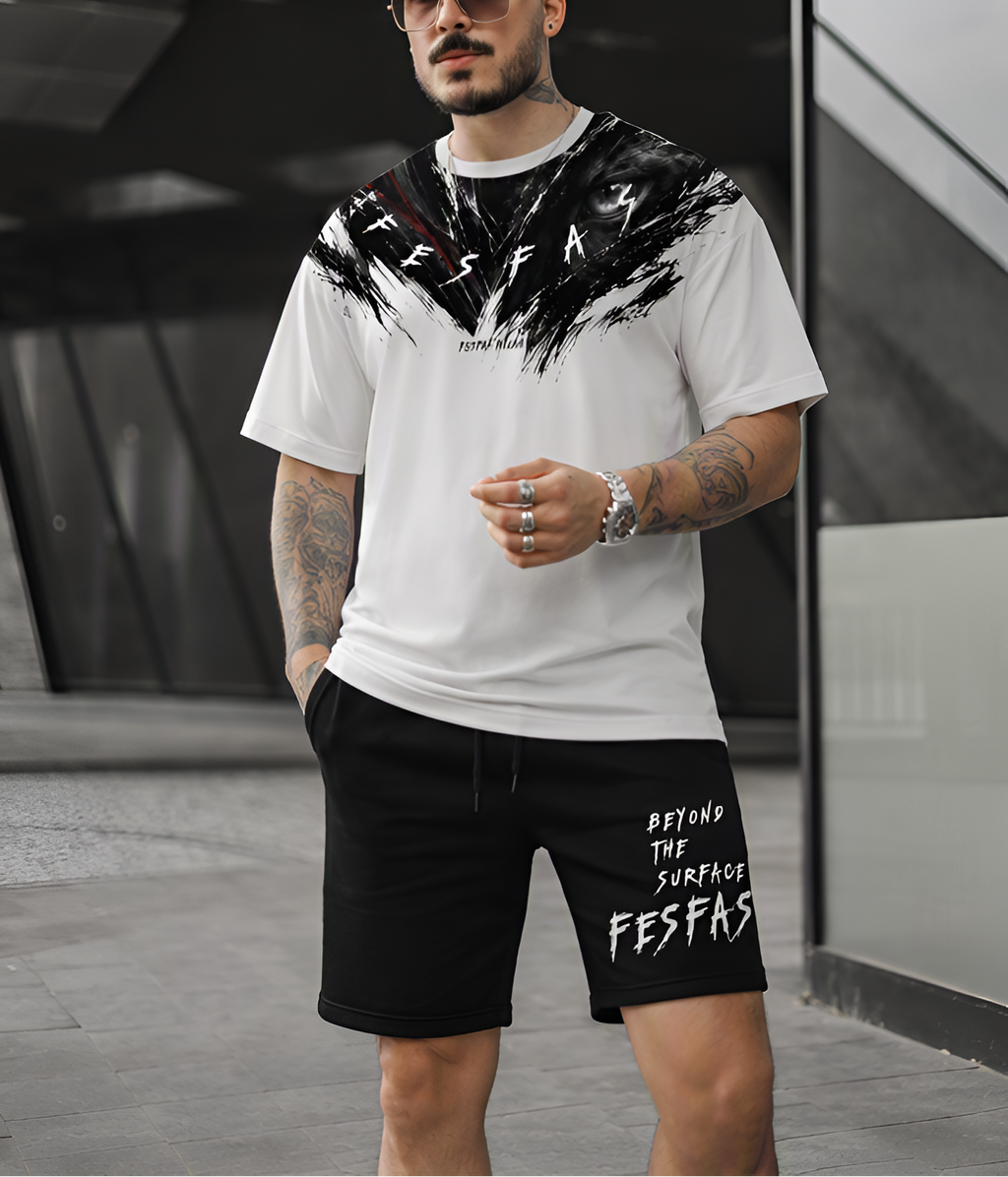 Bộ áo thun FesFas họa tiết báo đen