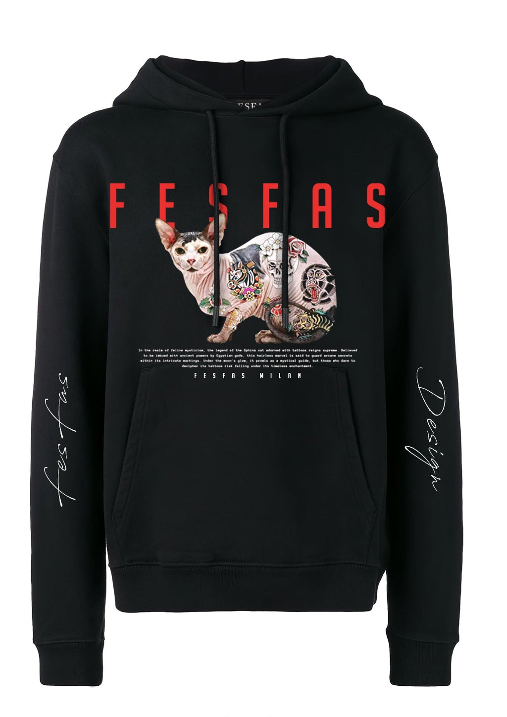 Áo hoodie FesFas in hình mèo xăm hình