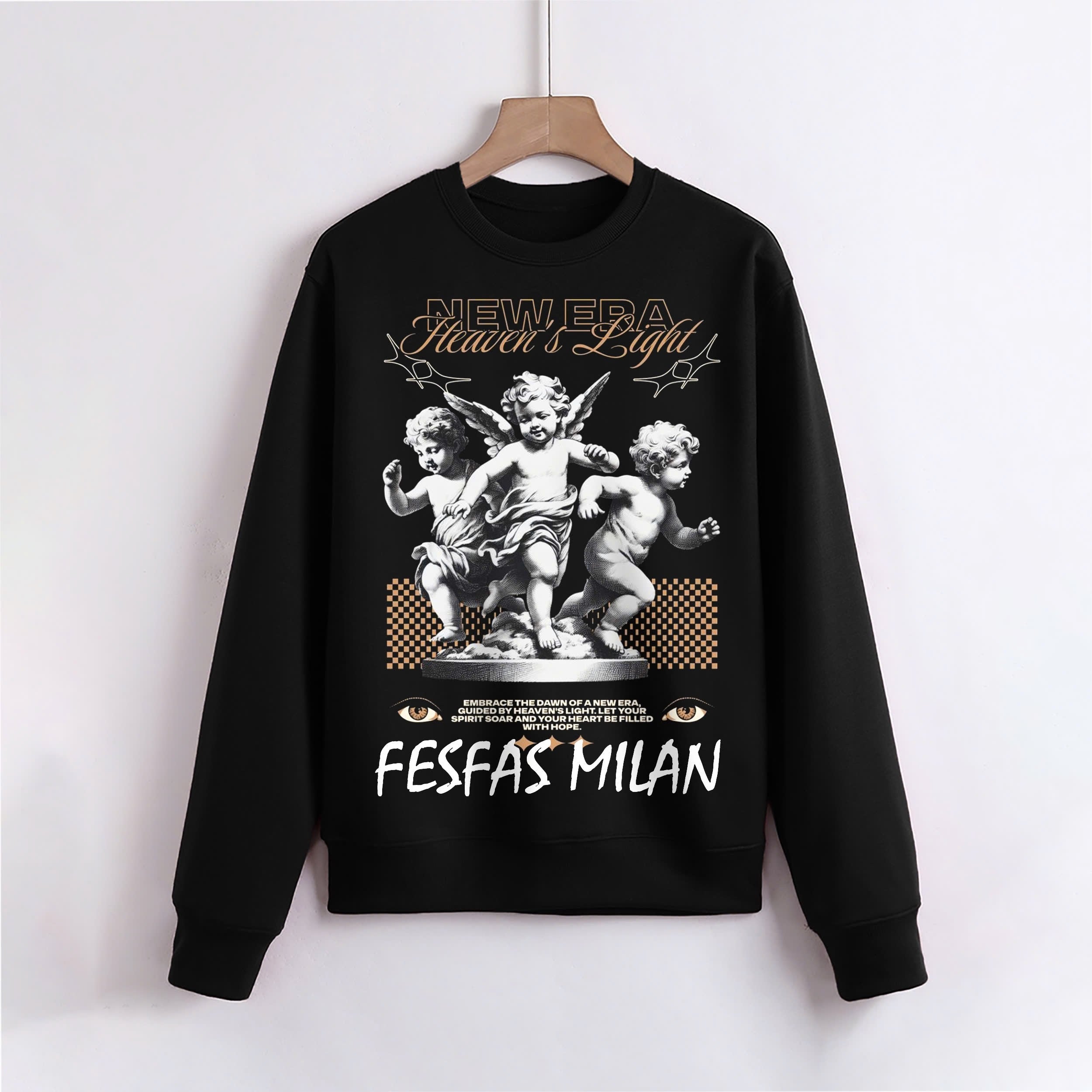 Bộ áo nỉ cổ tròn FesFas in hình thiên thần