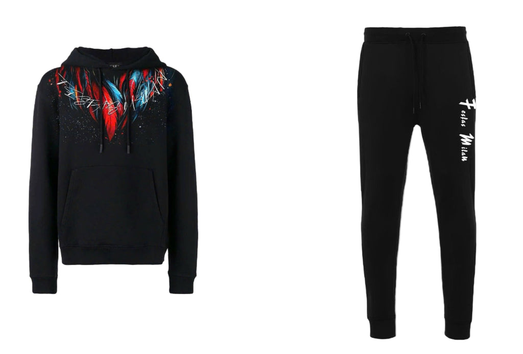 Bộ hoodie FesFas in hình lông vũ đa sắc