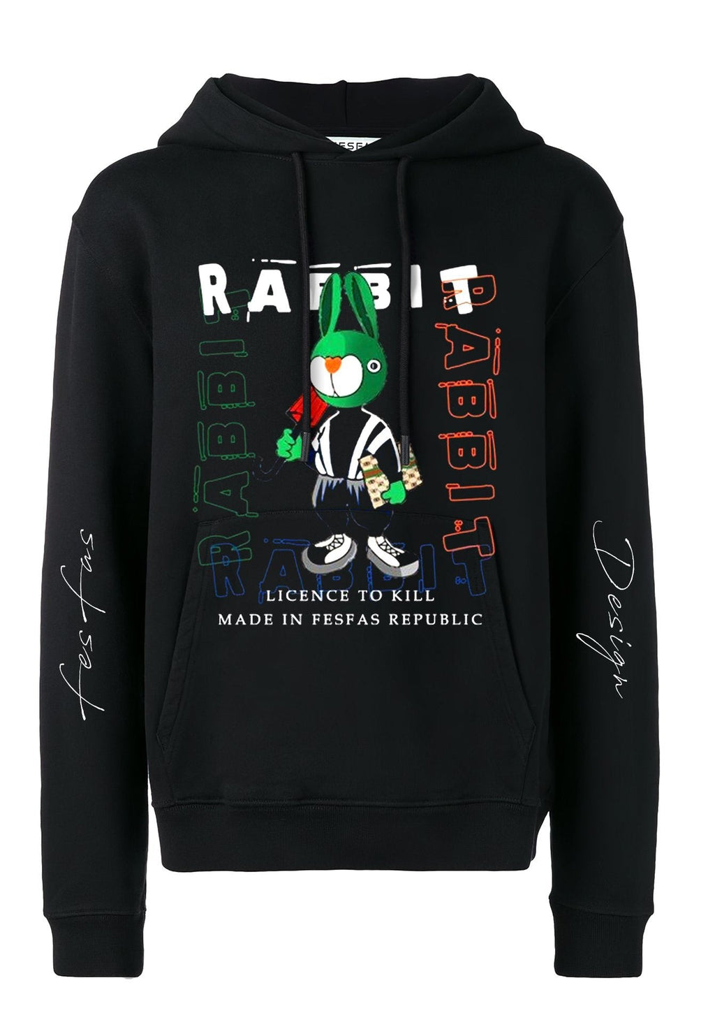 Áo hoodie FesFas in hình thỏ | Đen | Unisex