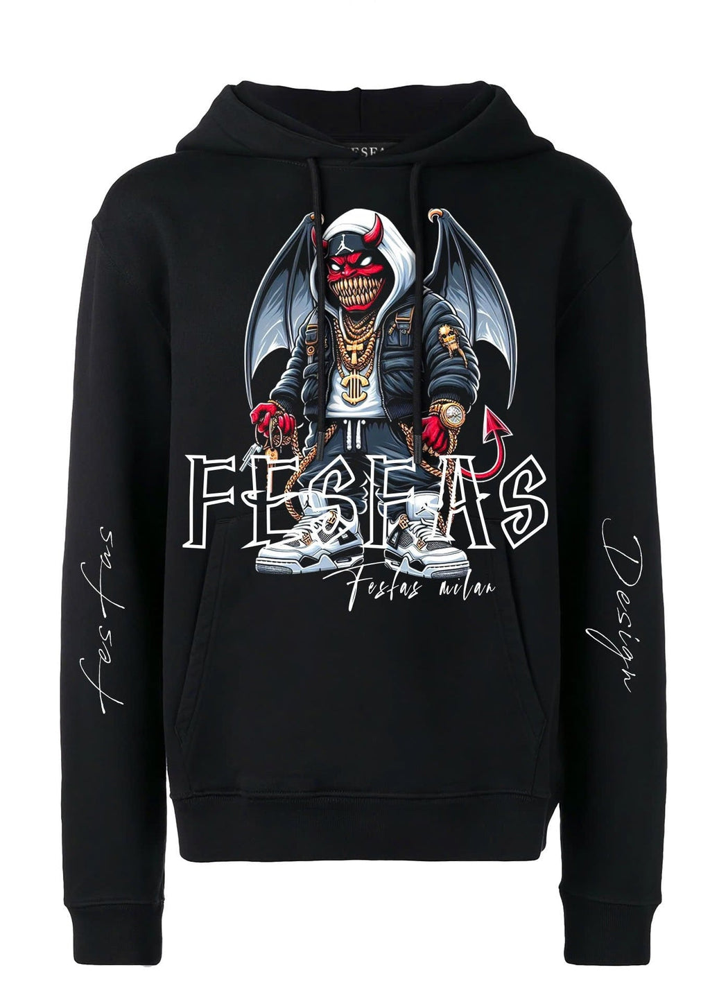 Áo hoodie FesFas in hình monster | Đen | Unisex