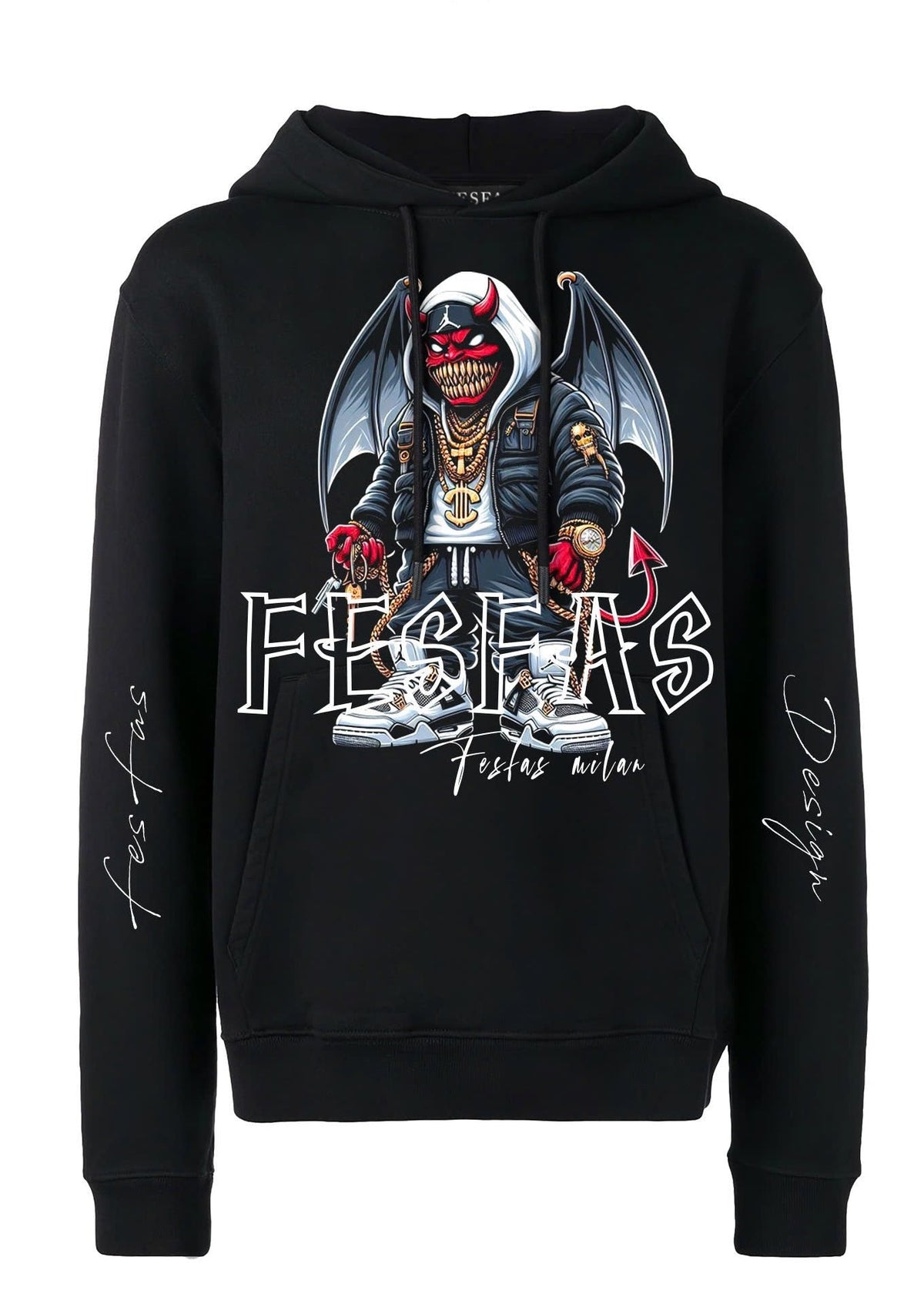 Áo hoodie FesFas in hình monster | Đen | Unisex