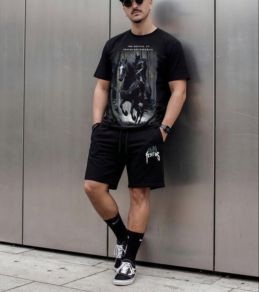 Bộ áo thun và quần short FesFas in hình hiệp sĩ bóng tối
